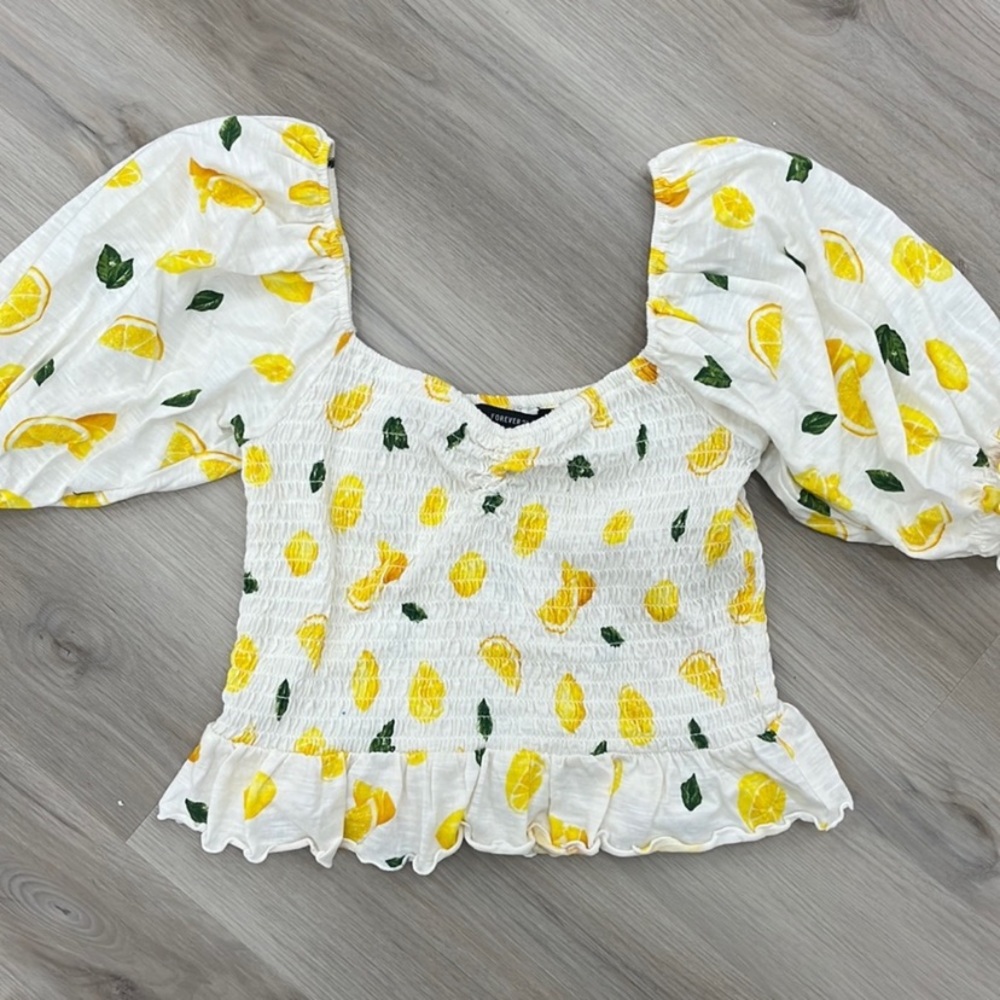 Forever 21 Lemon Off the Shoulder Ruched Top